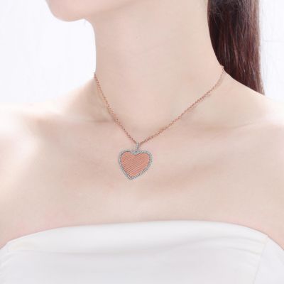 Sterling Silver 18K Rose Gold Plated Heart Pendant Necklace