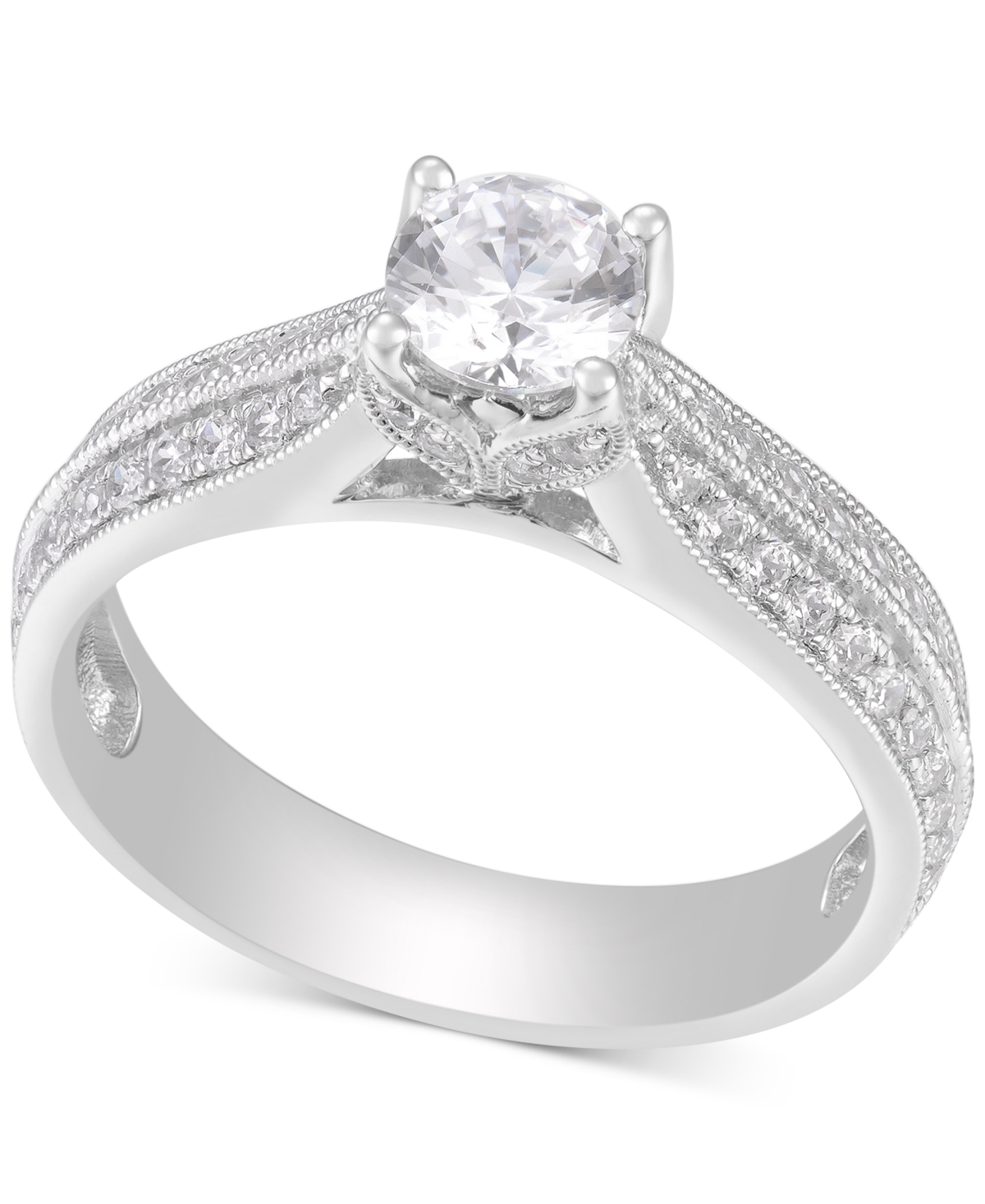 Diamond Triple Row Engagement Ring (1 ct. t.w.) in 14k White Gold - White Gold
