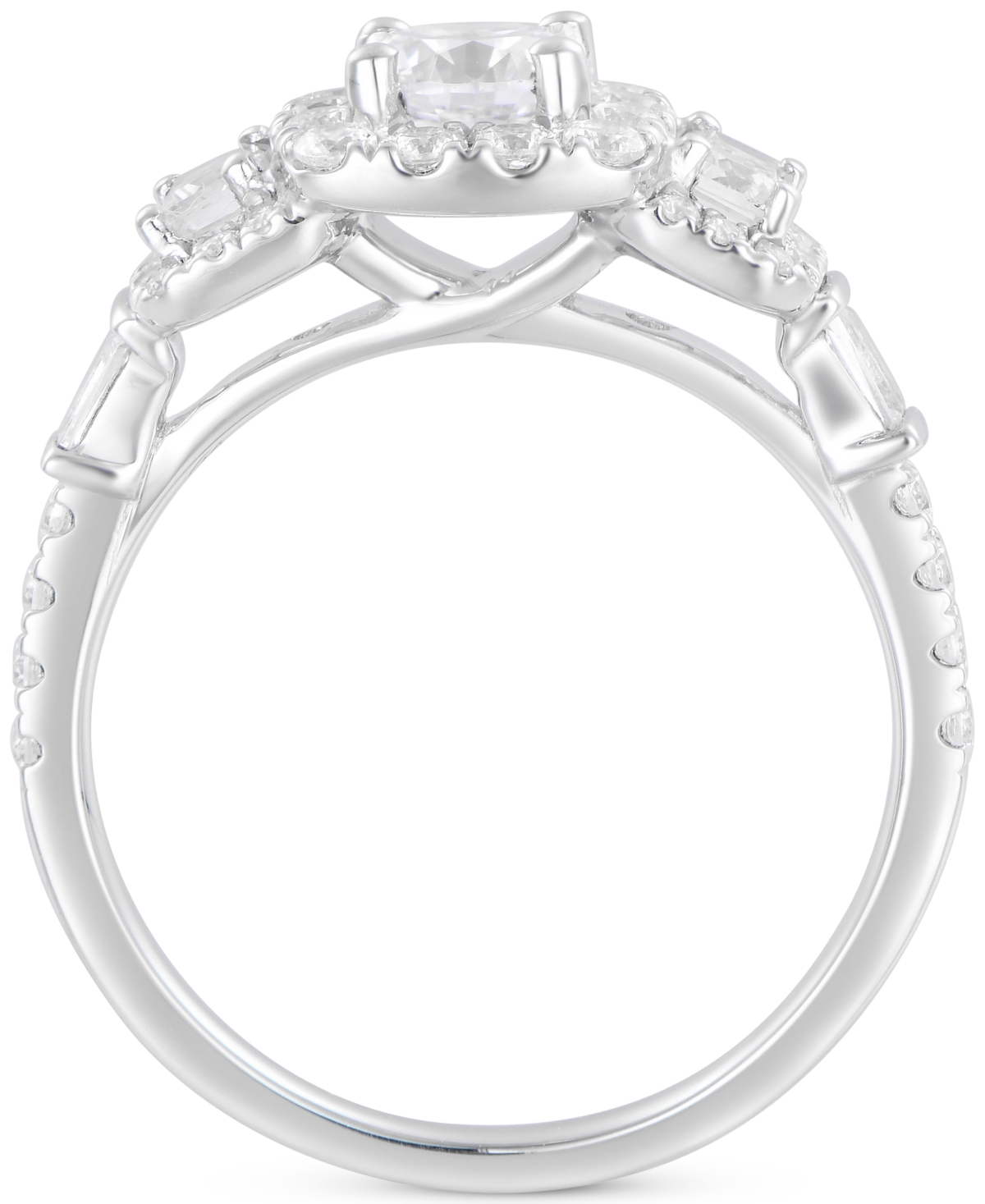 Diamond Three Stone Halo Engagement Ring (1-1/2 ct. t.w.) in 14k- White Gold