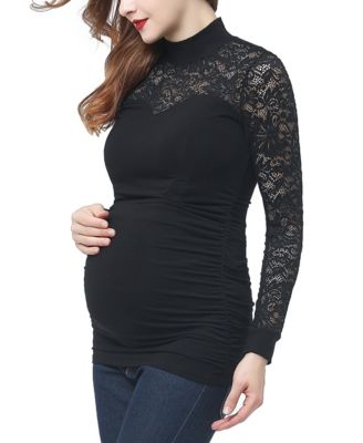 Maternity Mock Neck Lace Trim Top