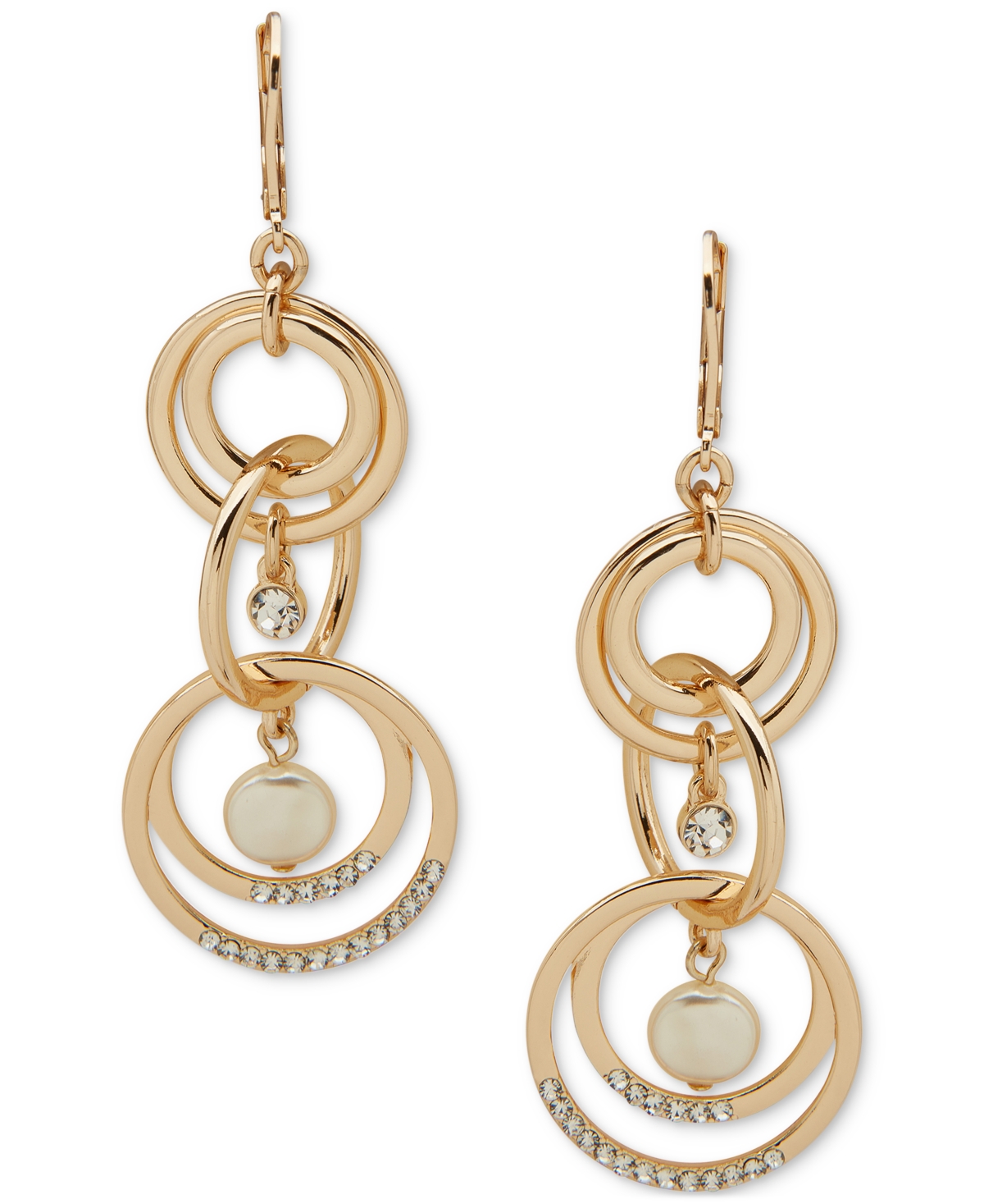 Shop Anne Klein Gold-tone Crystal & Imitation Pearl Linked Linear Drop Earrings