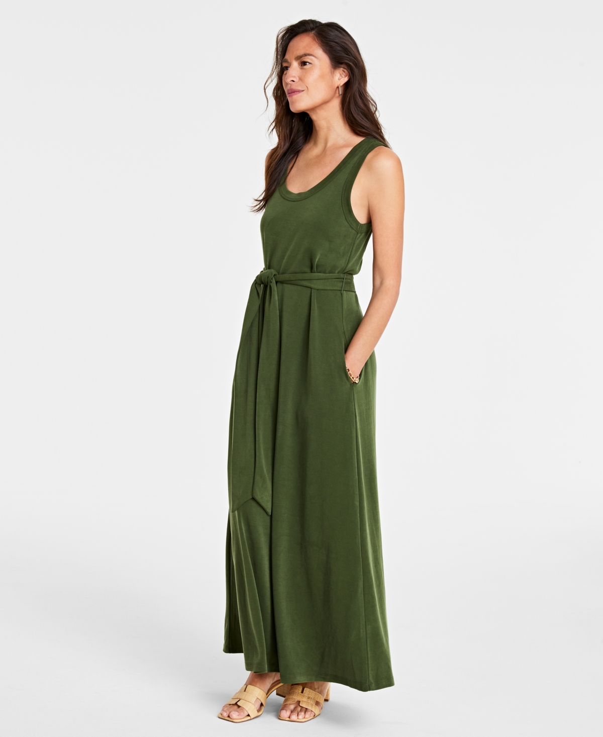 On 34th Women's Scoop-neck Waist-tie Maxi Dress, Created For Macy's In Green