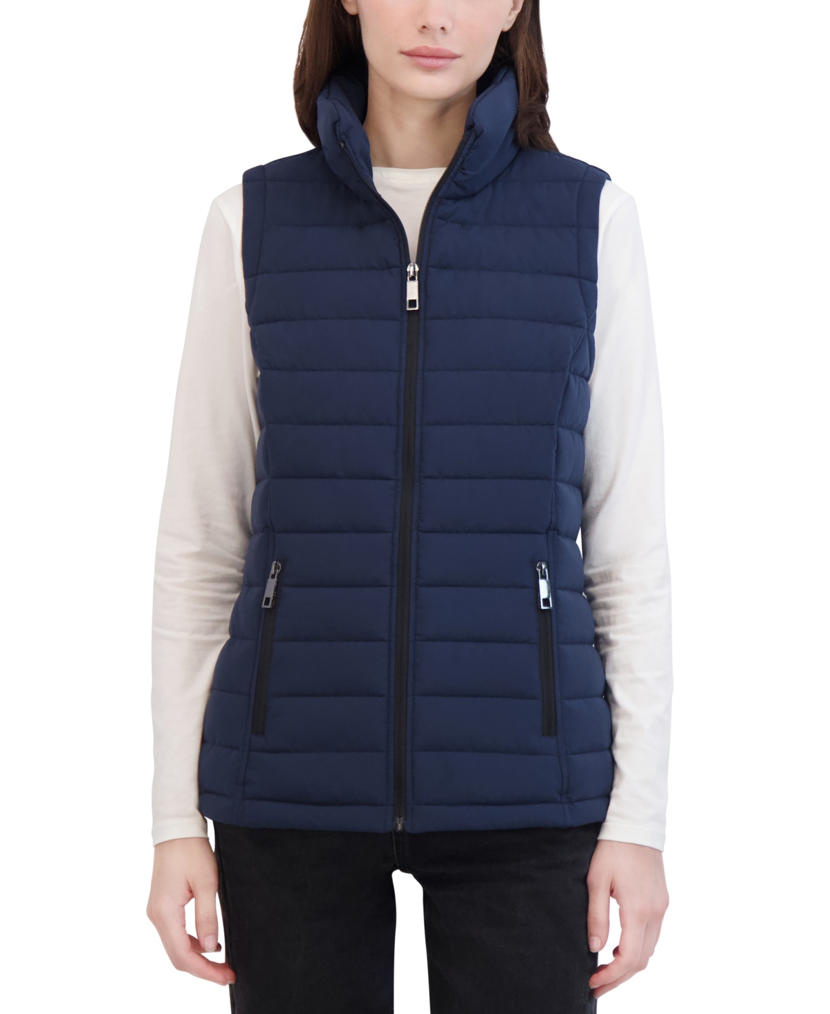 Women's Stand-Collar Zip-Front Puffer Vest - Winter White