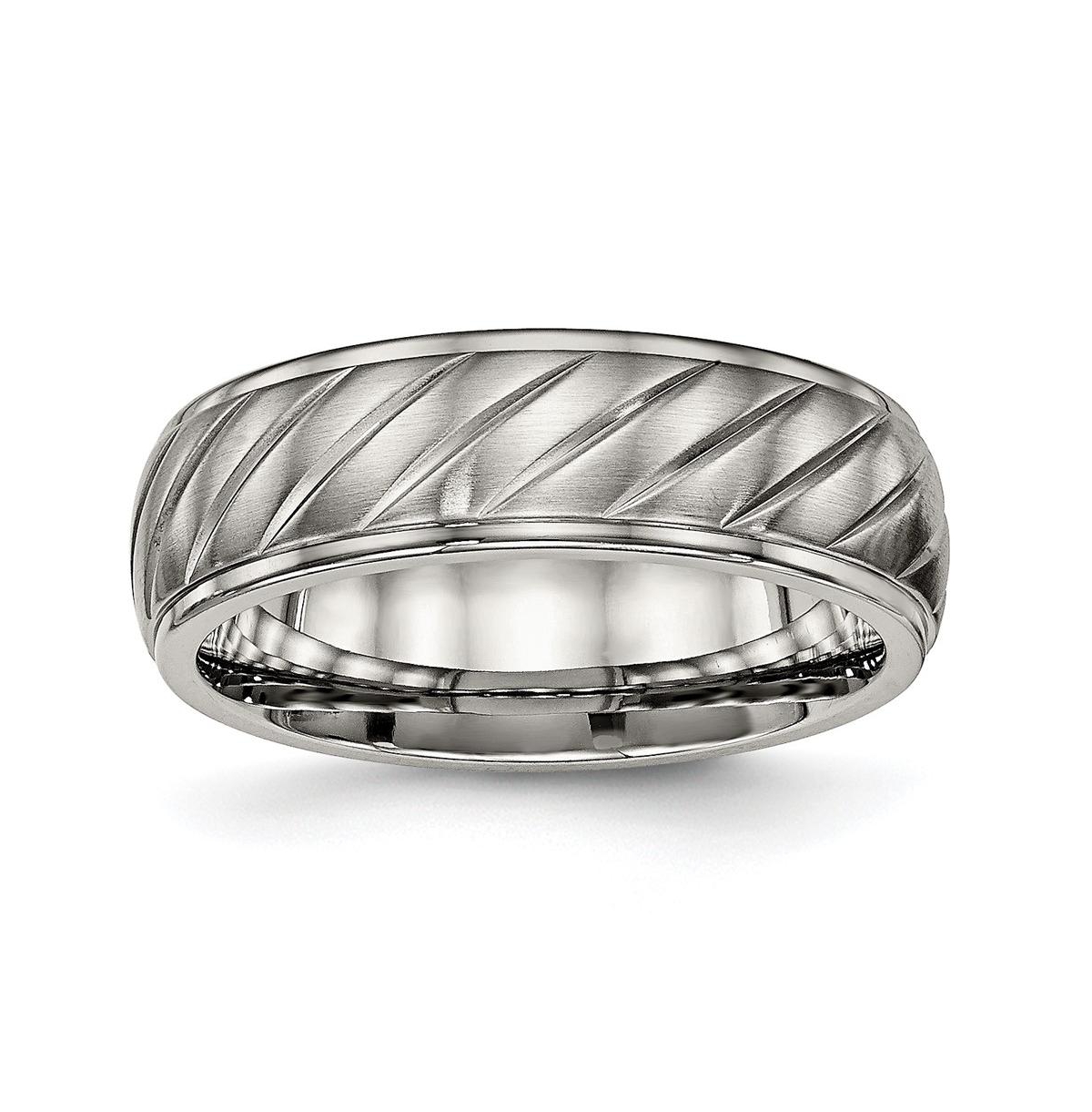 Titanium Brushed and Polished Grooved Wedding Band Ring - Grey