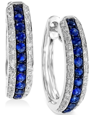 image of Effy Sapphire (1/3 ct. t.w.) and Diamond (1/4 ct. t.w.) Hoop Earrings in 14k White Gold, Created for Macy-s
