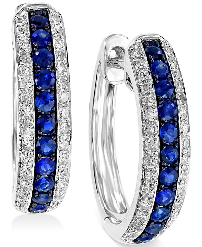 EFFY Collection - Sapphire (1/3 ct. t.w.) and Diamond (1/4 ct. t.w.) Hoop Earrings in 14k White Gold