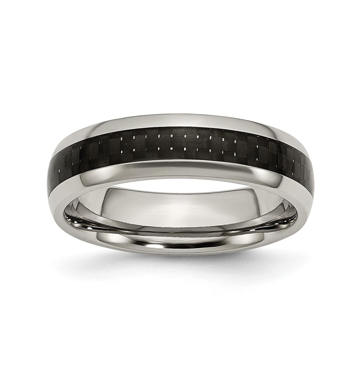 Titanium Black Carbon Fiber Inlay Wedding Band Ring - Black