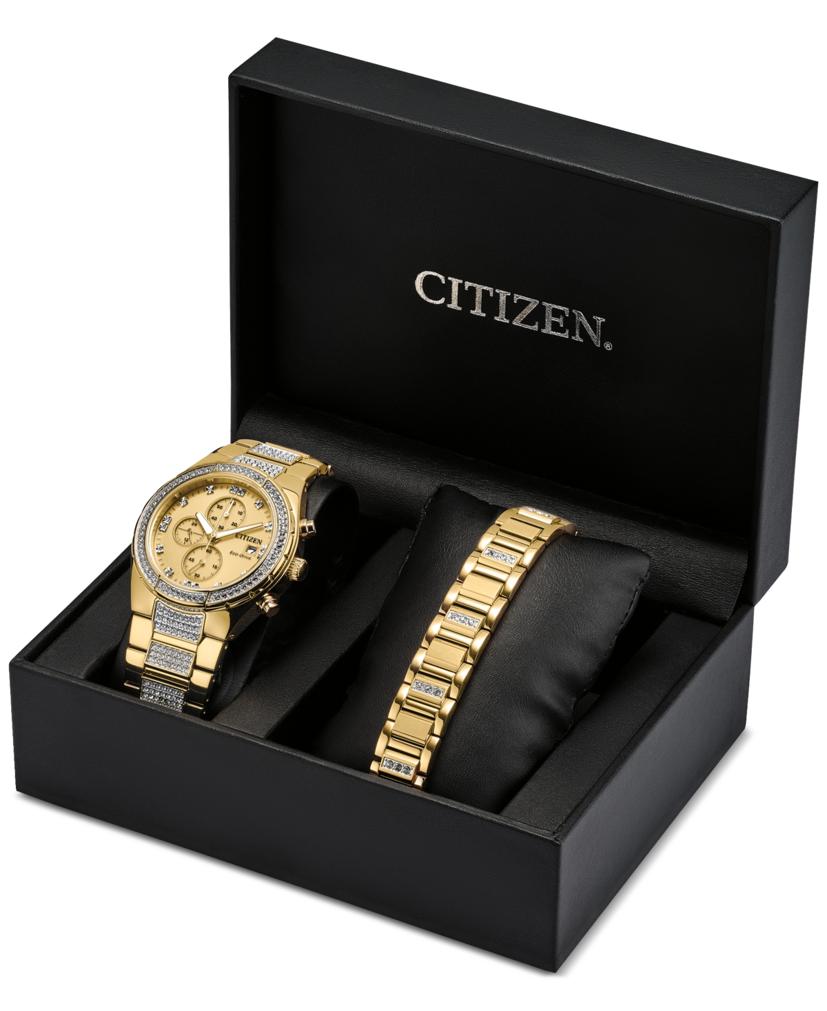 Shop Citizen Eco-drive Men's Chronograph Crystal Gold-tone Stainless Steel Bracelet Watch 42mm Gift Set In No Color