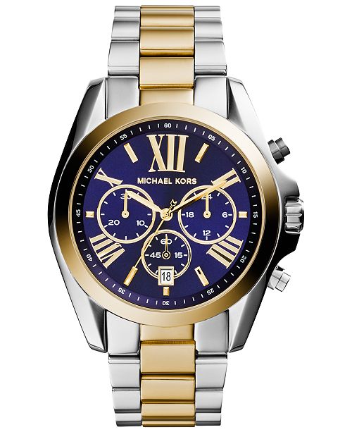 Michael Kors Women S Chronograph Bradshaw Two Tone Stainless Steel Bracelet Watch 43mm Mk5976 Reviews Watches Jewelry Watches Macy S