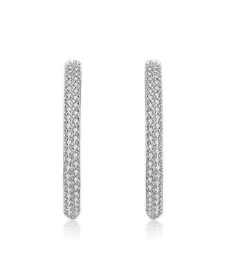 Chic Sterling Silver Cubic Zirconia Encrusted Thin Hoop Earrings