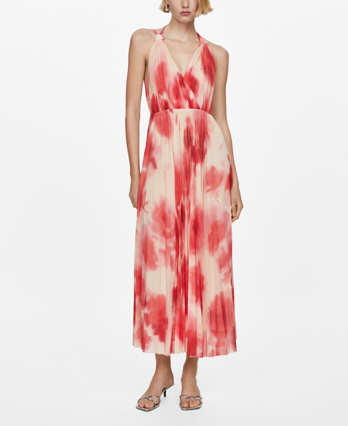 Shop Mango Women's Printed Pleated Dress In Bright Red