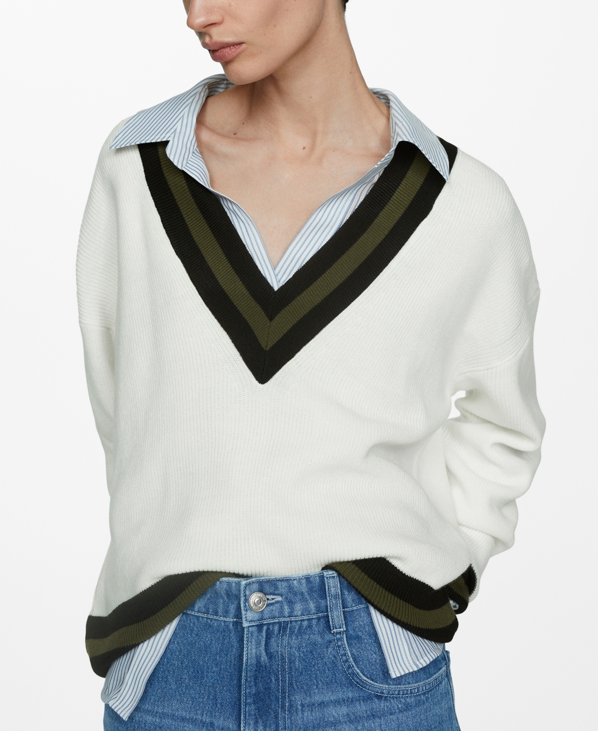 Women's Contrast Trim Sweater - Light Beige