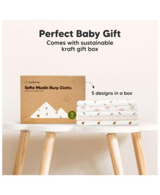 5pk Softe Muslin Burp Cloths for Baby Girls and Boys, Organic Burping Cloths for Babies, Baby Burp Clothes