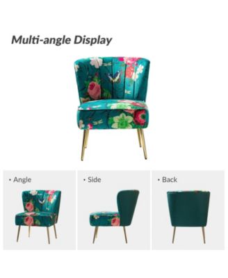 1 piece Tufted Floral Fabric Gold Metal Legs  Accent Chair