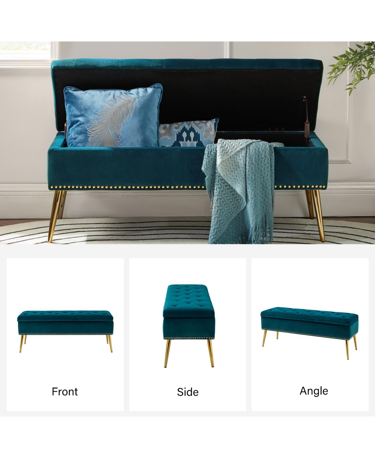 Modern Velvet Storage Ottoman Bench for Living Room Dining Room