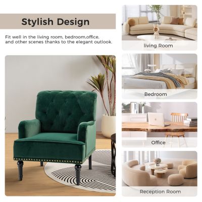 Jakub 28.5" W Velvet Tufted Polyester Armchair with Nailhead Trim