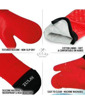 Non Slip Grip Oven Mitts Heat Resistant - Long Protective Oven Gloves