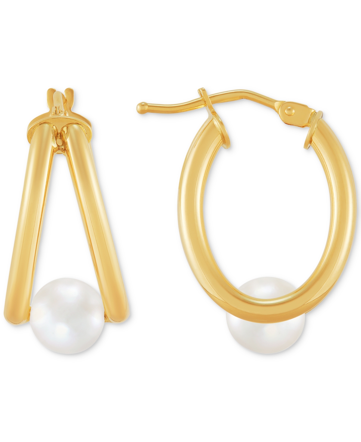 Honora Cultured Freshwater Pearl (6mm) Double Small Hoop Earrings in 14k - Gold