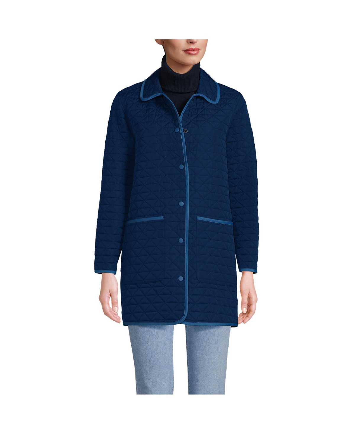 Lands' End Petite Insulated Reversible Barn Coat -blue check