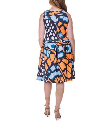 Print Sleeveless Pleated Knee Length Pocket Dress