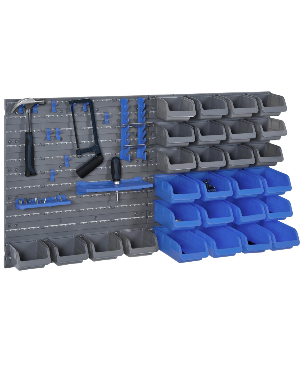 44 Piece Wall Mounted Pegboard Tool Organizer Rack Kit, - Blue