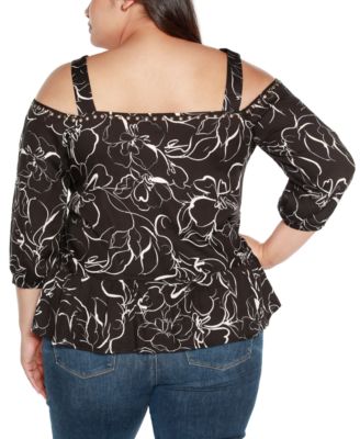 Black Label Plus Size Embellished Cold Shoulder Top