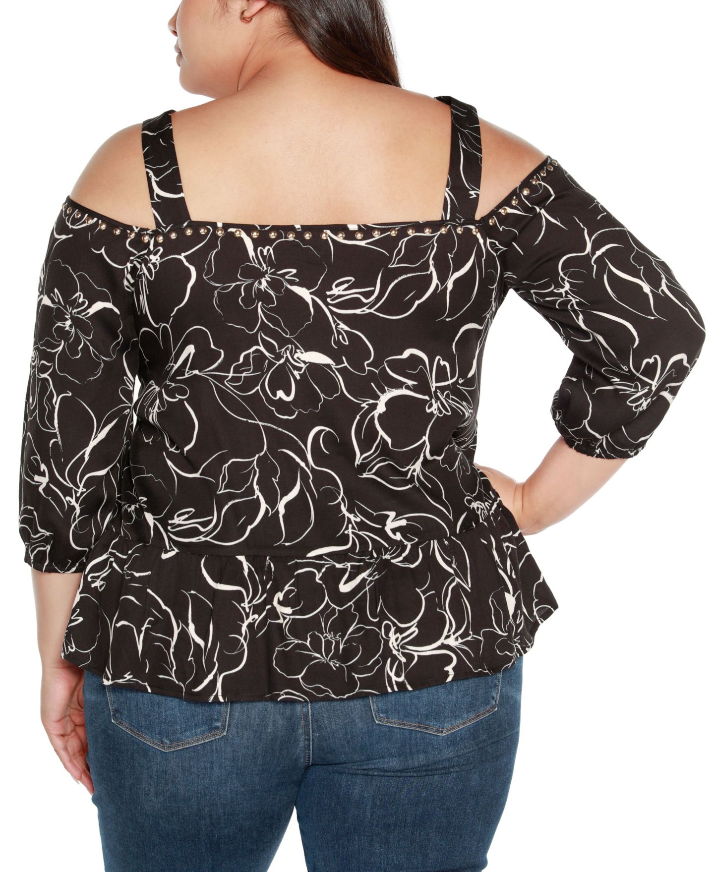 Женский топ Belldini Black Label Plus Size Embellished Cold Shoulder, цвет: Чёрный — фото 2