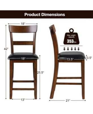 2 Pieces Counter Height Chair Set with Leather Seat and Rubber Wood Legs