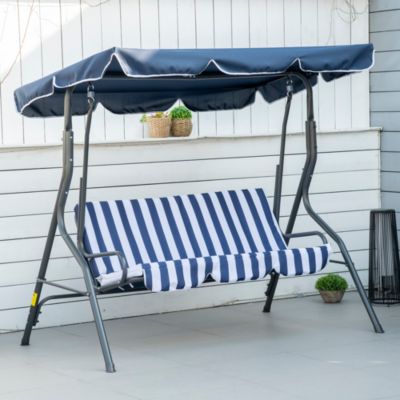 3-Person Porch Swing with Adjustable Canopy, & Stripe