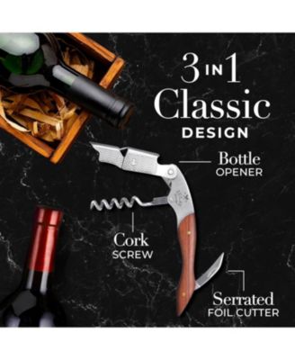 Double Hinged Corkscrew Wine Opener with Foil Cutter & Cap Remover