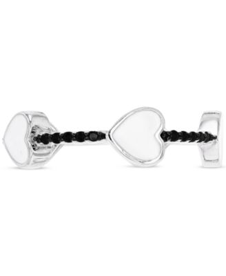 Cubic Zirconia & Red & White Enamel Heart Ring in Sterling Silver (Also in Black Spinel)