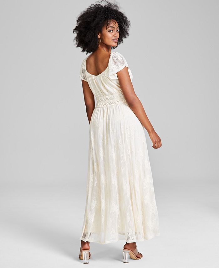 Lace Scoop Neck Sleeveless Ruffles Sheath Long Dress Black