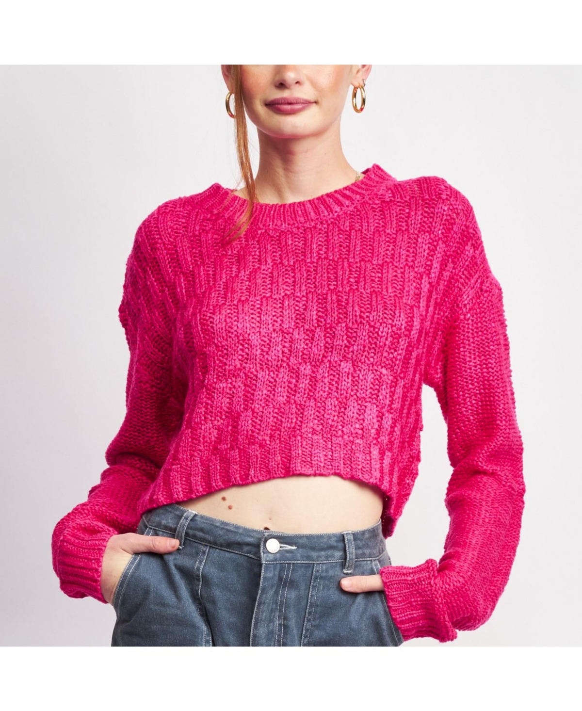 Women's Kate Cropped Sweater - Bright Pink