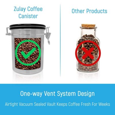 Coffee Storage Canister with Scoop, Date Tracker, Built-In One-Way CO2 Valve & 2 Spare Filter Replacements