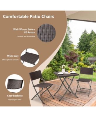 3 Pieces Patio Bistro Set with Folding Wicker Chairs and Table