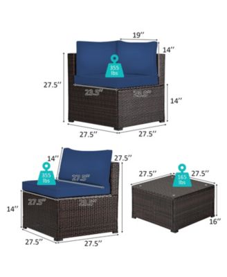 6 Pieces Rattan Patio Sectional Sofa Set with Cushions for 4-5 Person