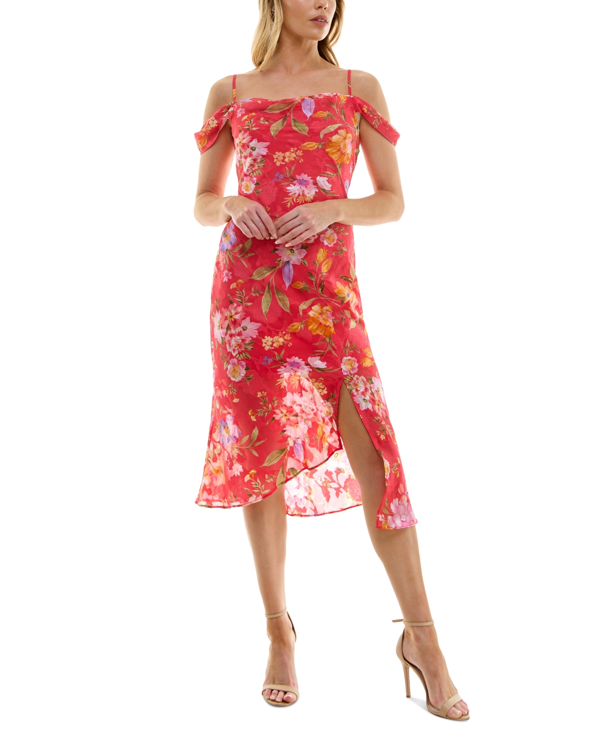 Juniors' Floral-Print Burnout Off-the-Shoulder Dress - Color