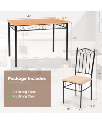 5 Pieces Dining Set Wooden Table and 4 Cushioned Chairs