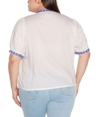 Black Label Plus Size Embroidered Boho Short Sleeve Top