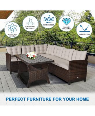 3 Pieces Hand-Woven Rattan Outdoor Sofa Set with Dining Table