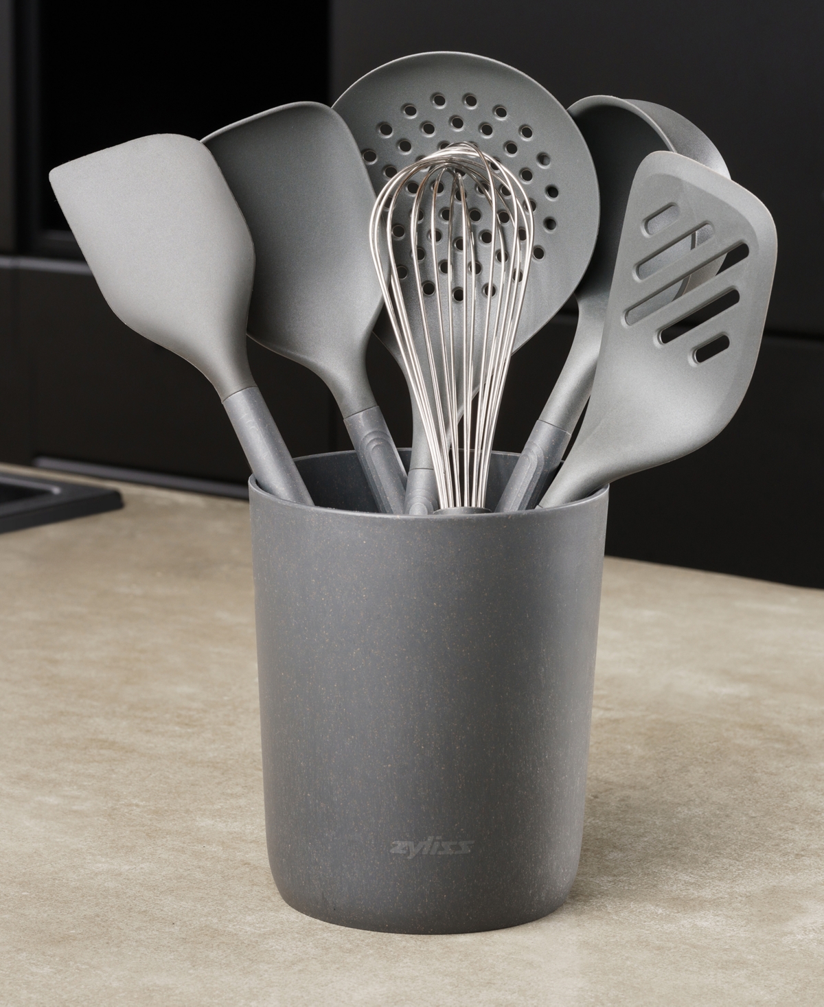 Zyliss Silicone & Nylon 7-pc. Utensil & Storage Crock Set In Dk Gry
