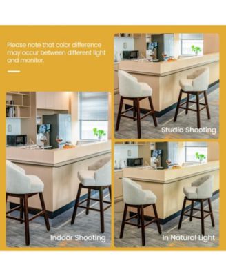 Set of 2 Swivel Bar Stools with Rubber Wood Legs and Padded Back