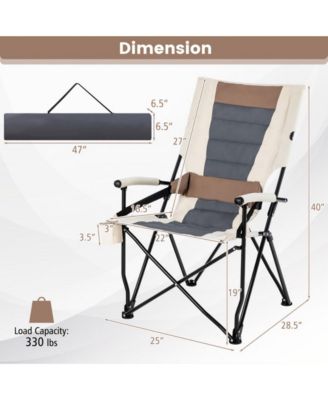 Folding Camping Chair with Cup Holder Armrest and Lumbar Pillow
