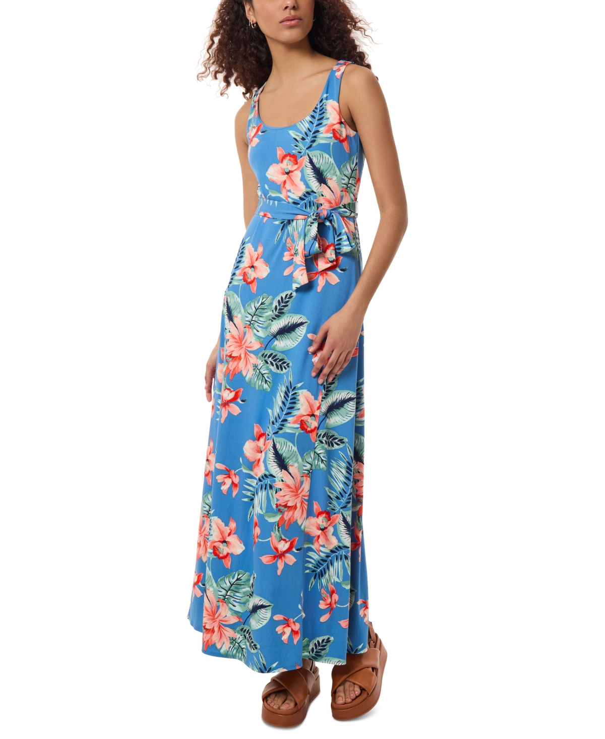 Women's Floral-Print Sleeveless Maxi Dress - Blue Lagoon