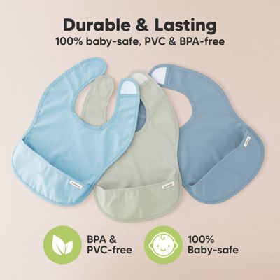 3-Pack Waterproof Baby Bibs for Eating, Lightweight, Mess Proof Toddler Bibs with Food Catcher