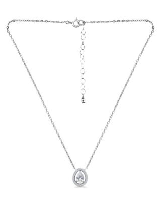 Cubic Zirconia Pear Halo Pendant Necklace in 18k Gold-Plated Sterling Silver, 16" + 2", Created for Macy's
