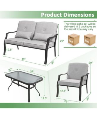 4 Pieces Outdoor Conversation Set with Seat Back Cushions and Waist Pillows