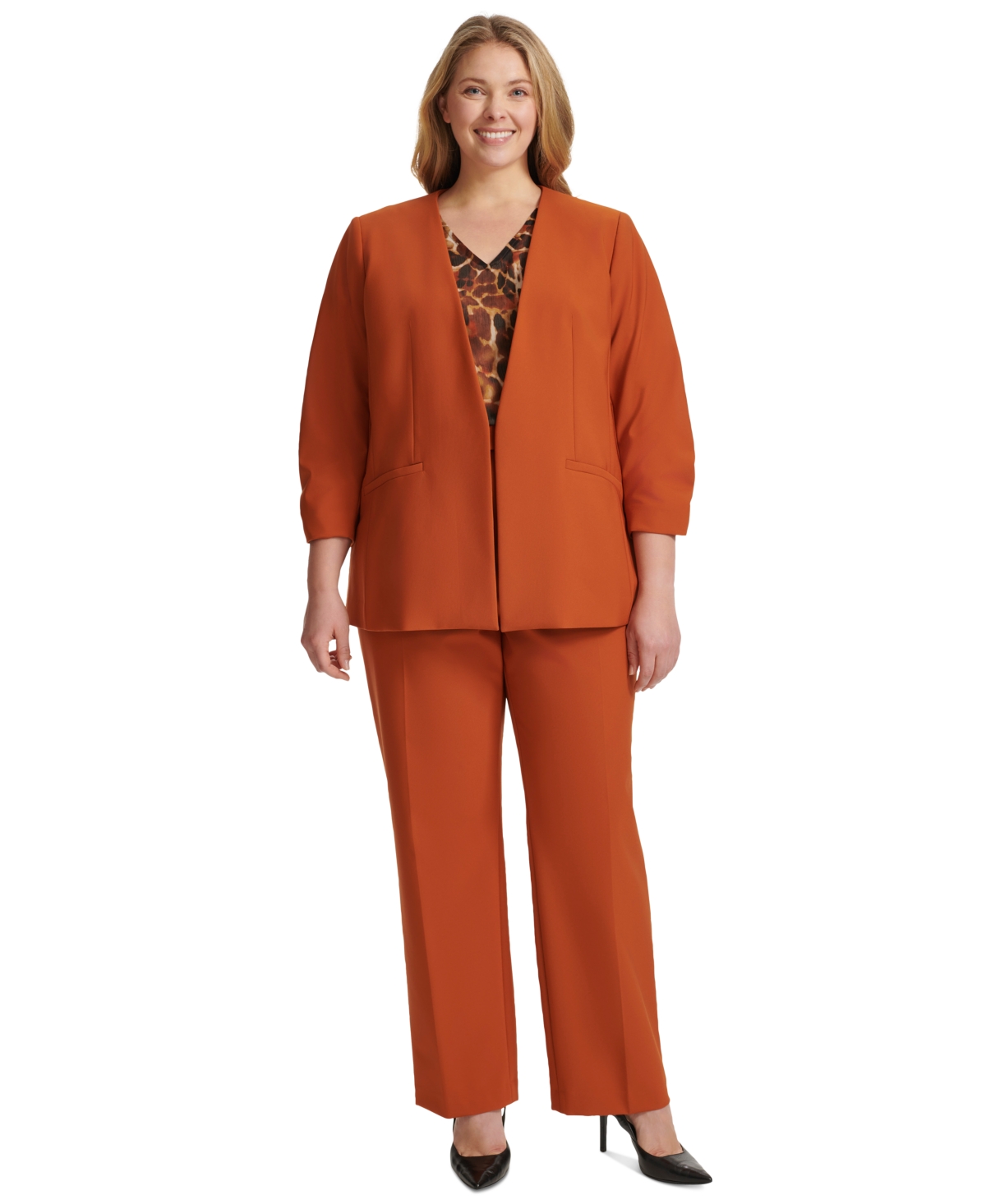 CALVIN KLEIN PLUS SIZE INFINITE STRETCH OPEN FRONT 3/4-SLEEVE BLAZER 