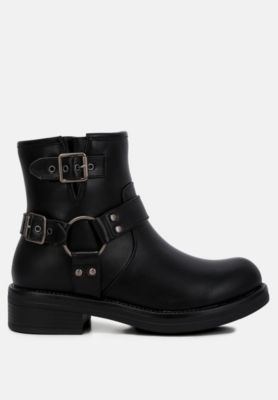 London Rag Womens Allux Brushed Faux Leather Pin Buckle Boots - Macy's