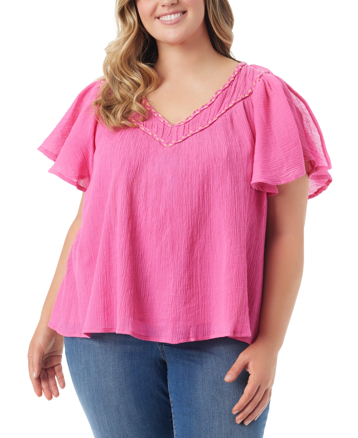Shop Jessica Simpson Trendy Plus Size Serenity Cotton Flutter-sleeve V-neck Top In Rose Viole